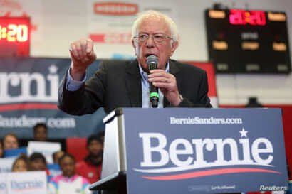 Democratic 2020 U.S. presidential candidate Senator Bernie Sanders rallies with supporters at Winston-Salem State University in Winston-Salem, North Carolina, Feb. 27, 2020. 