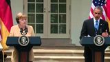 Obama and Germany’s Angela Merkel speak at the White House