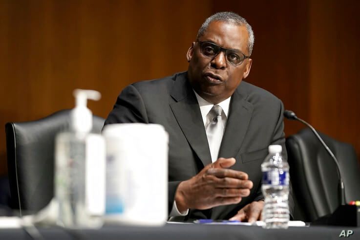 Secretary of Defense nominee Lloyd Austin, a recently retired Army general, speaks during his conformation hearing before the…