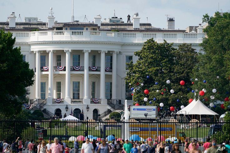 Preparations take place for an Independence Day celebration on the South Lawn of the White House in Washington, July 3, 2021.