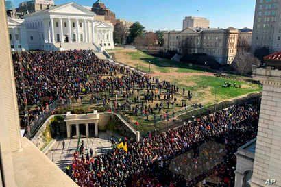 Demonstrators are seen during a pro-gun rally, Jan. 20, 2020, in Richmond, Va. 