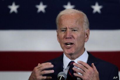 Democratic presidential candidate former Vice President Joe Biden gestures during a campaign stop in Manchester, N.H.,…