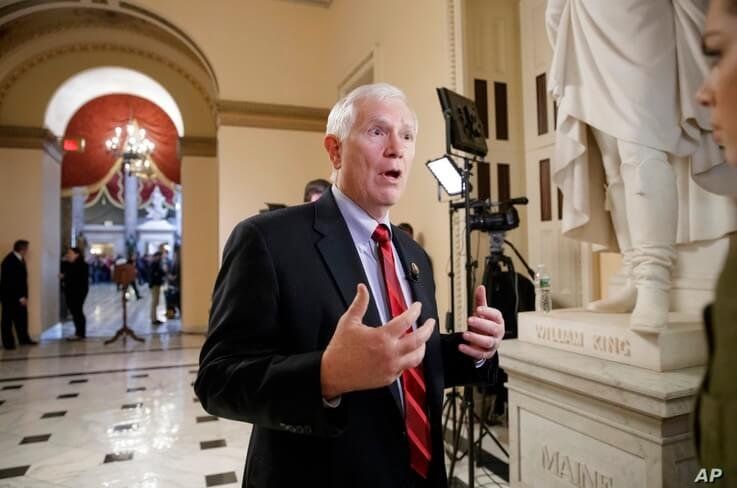 FILE - In this March 22, 2017 file photo, Rep. Mo Brooks, R-Ala. is interviewed on Capitol Hill in Washington. Brooks is using…