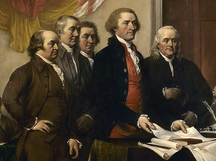 A Committee of Five, composed of John Adams, Thomas Jefferson, Benjamin Franklin, Roger Sherman and Robert Livingston, drafted and presented to the Continental Congress what became known as the U.S. Declaration of Independence of July 4, 1776.