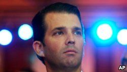 FILE - Donald Trump Jr, the eldest son of U.S. President Donald Trump, speaks at a Global Business Summit in New Delhi, India, Feb. 23, 2018.