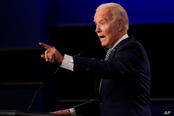 Democratic presidential candidate former Vice President Joe Biden gestures while speaking during the first presidential debate…