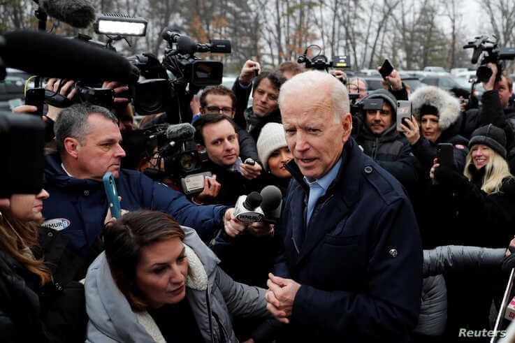 Democratic 2020 U.S. presidential candidate and former Vice President Joe Biden leaves a polling station after a visit on the…