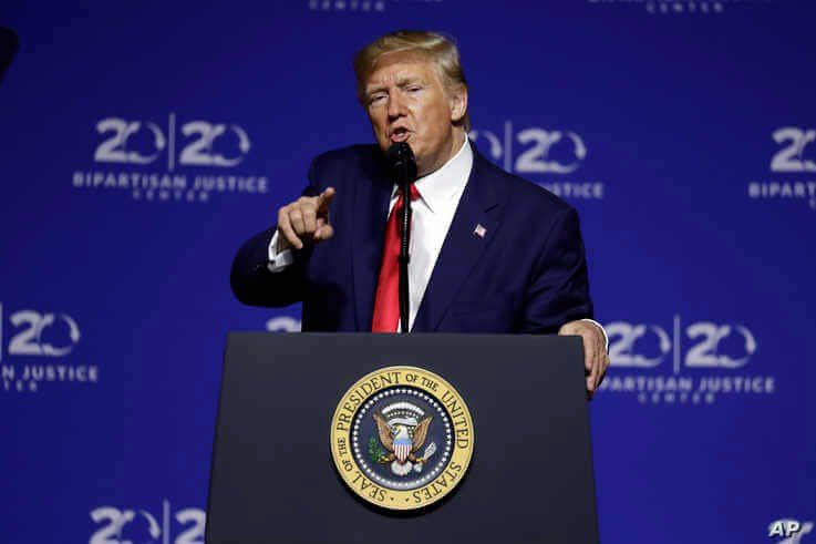 President Donald Trump speaks at the 2019 Second Step Presidential Justice Forum at Benedict College, Friday, Oct. 25, 2019, in…