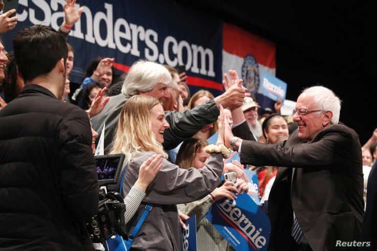 U.S. Democratic presidential candidate Bernie Sanders greets supporters after speaking during a rally in St Louis, Missouri, March 9, 2020. 