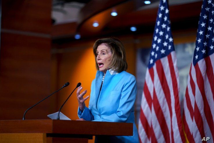 Speaker of the House Nancy Pelosi, D-Calif., meets with reporters at the Capitol in Washington, Friday, Aug. 6, 2021.  (AP…