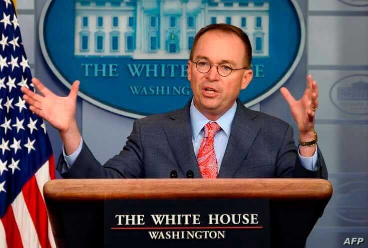 White House Acting Chief of Staff Mick Mulvaney speaks during a press briefing at the White House in Washington, DC, on October…