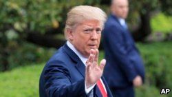 FILE - President Donald Trump departs the White House en route to Cleveland to tout the Republican tax cuts just ahead of Tuesday's Ohio's primary election in Washington, May 5, 2018.