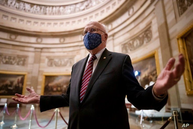 Sen. Patrick Leahy, D-Vt., the new president pro tempore of the Senate, pauses in the Rotunda of the Capitol before the article…