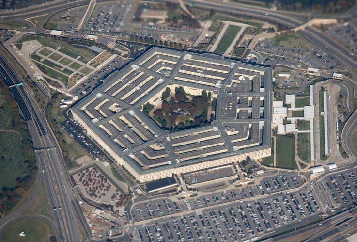 (FILES) In this file photo taken on October 30, 2018 the Pentagon is seen from an airplane over Washington, DC. - The Pentagon…