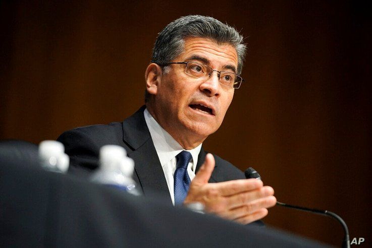 Xavier Becerra testifies during a Senate Finance Committee hearing on his nomination to be secretary of Health and Human…