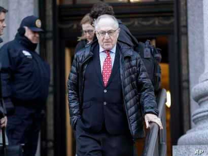 FILE - Attorney Alan Dershowitz leaves Manhattan Federal Court in New York, March 6, 2019. Dershowitz is among the lawyers representing President Donald Trump in his impeachment trial. 