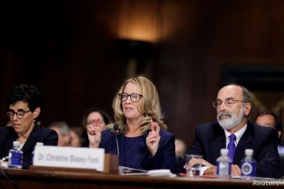 Professor Christine Blasey Ford, who has accused U.S. Supreme Court nominee Brett Kavanaugh of a sexual assault in 1982, testifies before a Senate Judiciary Committee confirmation hearing for Kavanaugh on Capitol Hill in Washington.
