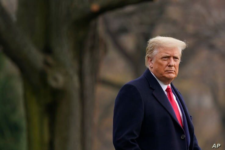 President Donald Trump walks on the South Lawn of the White House in Washington before boarding Marine One, Dec. 12, 2020.