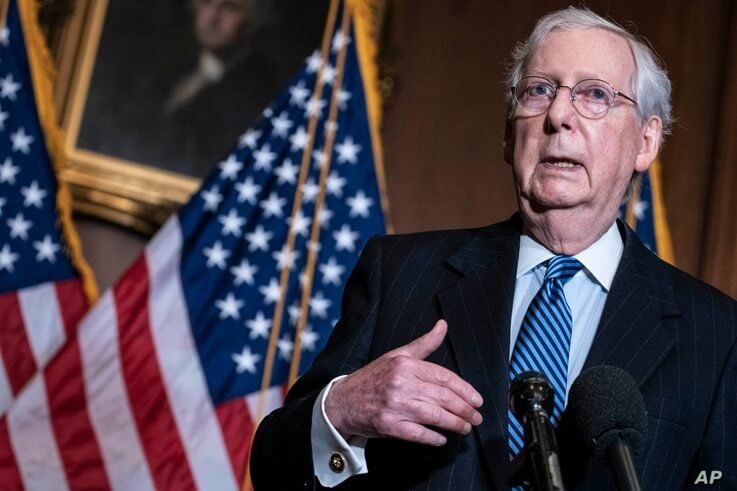 FILE - Senate Republican Majority Leader Mitch McConnell speaks during a news conference at the Capitol in Washington, Dec. 8. 2020.