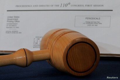 FILE - A congressional gavel is displayed at the Smithsonian Museum in Washington, March 7, 2018.