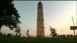 Washington Monument lit up during repairs