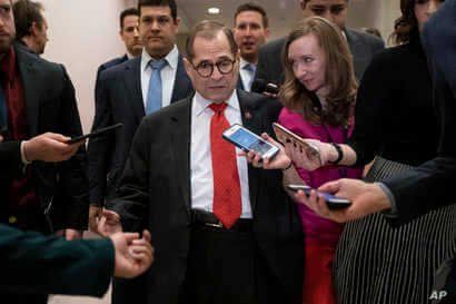 House Judiciary Committee Chairman, Rep. Jerrold Nadler, D-N.Y., is surrounded by reporters as he leaves an event