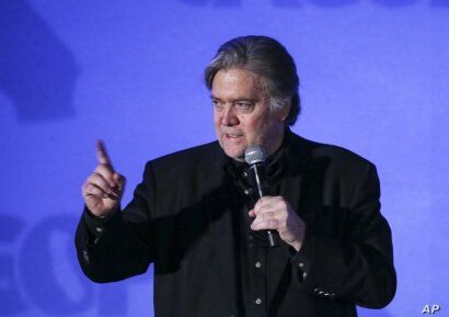 Steve Bannon, former strategist for President Donald Trump, speaks at at the California Republican Convention in Anaheim, Calf., Oct. 20, 2017.