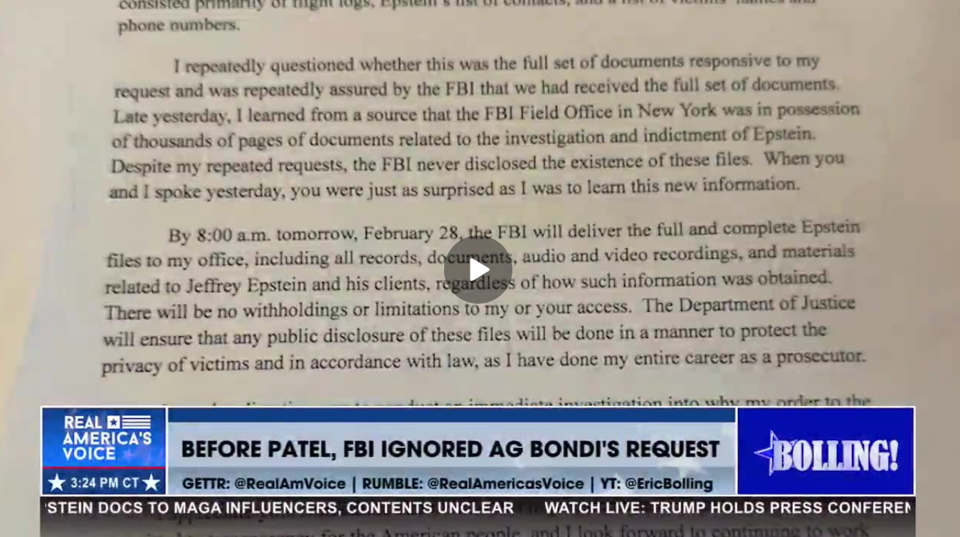 BONDI’S LETTER TO KASH PATEL CONCERNING EPSTEIN FILES