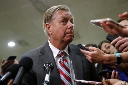 Sen. Lindsey Graham, speaks to reporters after a briefing on Capitol Hill in Washington, May 21, 2019.