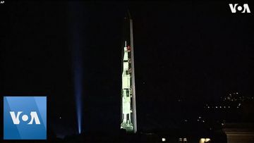 Apollo 11 Rocket Projected onto Washington Monument