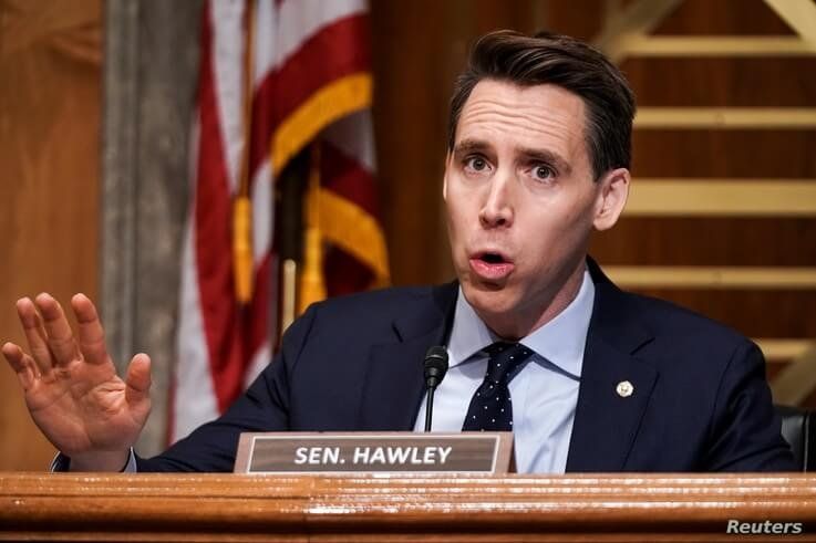 Sen. Josh Hawley (R-MO.) asks questions during a Senate Homeland Security & Governmental Affairs Committee hearing to discuss…