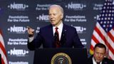 Biden appears to read 'pause' on teleprompter, drawing comparisons to movie 'Anchorman'
