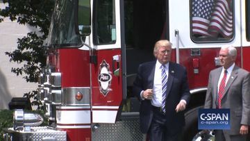 President Trump in Fire Truck (C-SPAN)