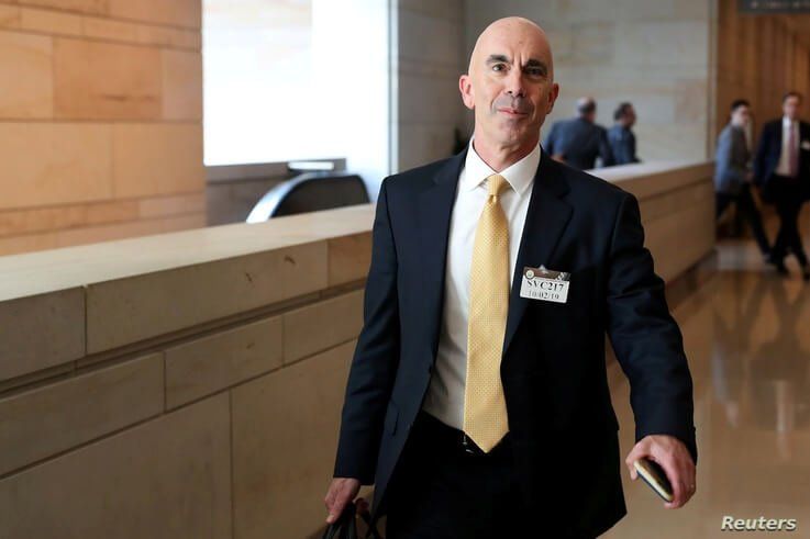 FILE -  U.S. State Department Inspector General Steve Linick departs after briefing House and Senate Intelligence committees at the U.S. Capitol in Washington, Oct. 2, 2019. 