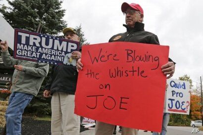 Supporters of President Donald Trump picket outside an event for Democratic presidential candidate former Vice President Joe…