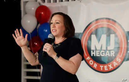 Democratic U.S. Senate candidate MJ Hegar speaks to supporters during her election night party in Austin, Texas, Tuesday, March…