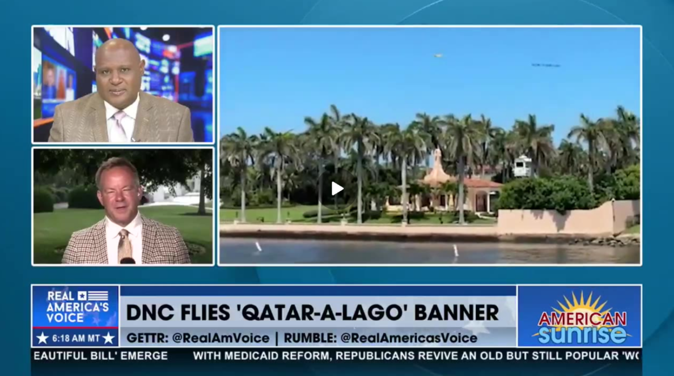 DNC FLIES 'QATAR-A-LAGO' BANNER