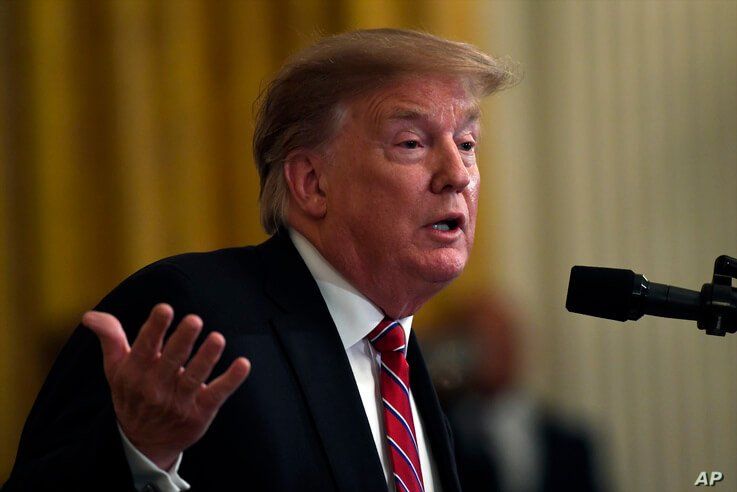 President Donald Trump speaks at the 2019 Prison Reform Summit and First Step Act Celebration in the East Room of the White House in Washington, April 1, 2019. 