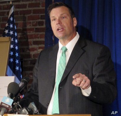 Kansas Secretary of State Kris Kobach is pictured in Lenexa, Kan., June 8, 2017. Kobach has advised President Donald Trump on immigration and election fraud issues and is vice chairman of a presidential commission on voter fraud. 