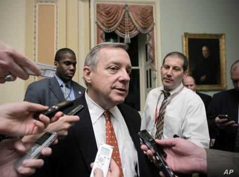 Assistant Majority Leader Sen. Dick Durbin, D-Ill., speaks with reporters in Washington. (File Photo)