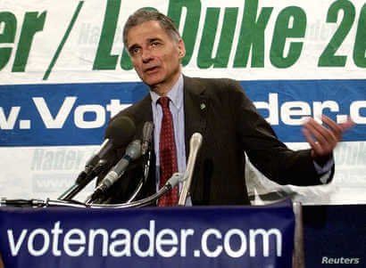 FILE - Green Party Presidential candidate Ralph Nader speaks during a press conference at the National Press Club in Washington, D.C., Sept. 25, 2000. 
