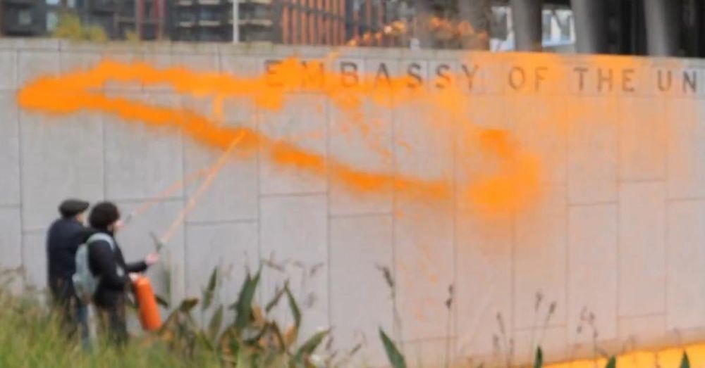 Anti-oil activists vandalize U.S. Embassy in London to protest 'fascism' of Trump victory