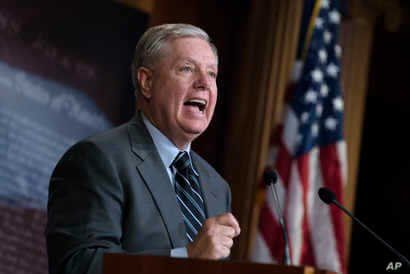 Senate Judiciary Committee Chairman Lindsey Graham, R-S.C., denounces a report by the Justice Department's internal watchdog, on Capitol Hill in Washington, Dec. 9, 2019. 