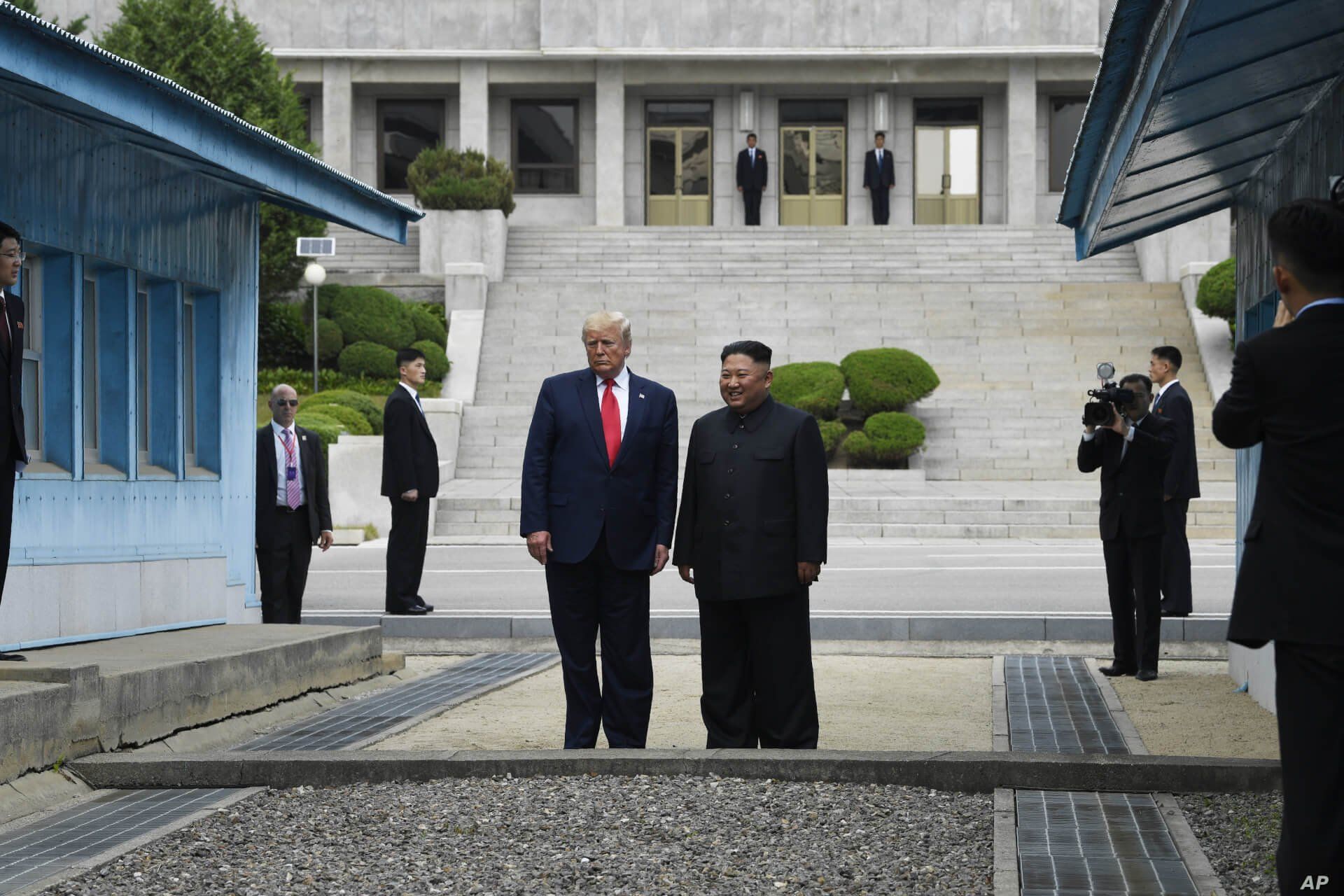 President Donald Trump and North Korean leader Kim Jong Un stand on the North Korean side in the Demilitarized Zone, Sunday, June 30, 2019 at Panmunjom. (AP Photo/Susan Walsh)