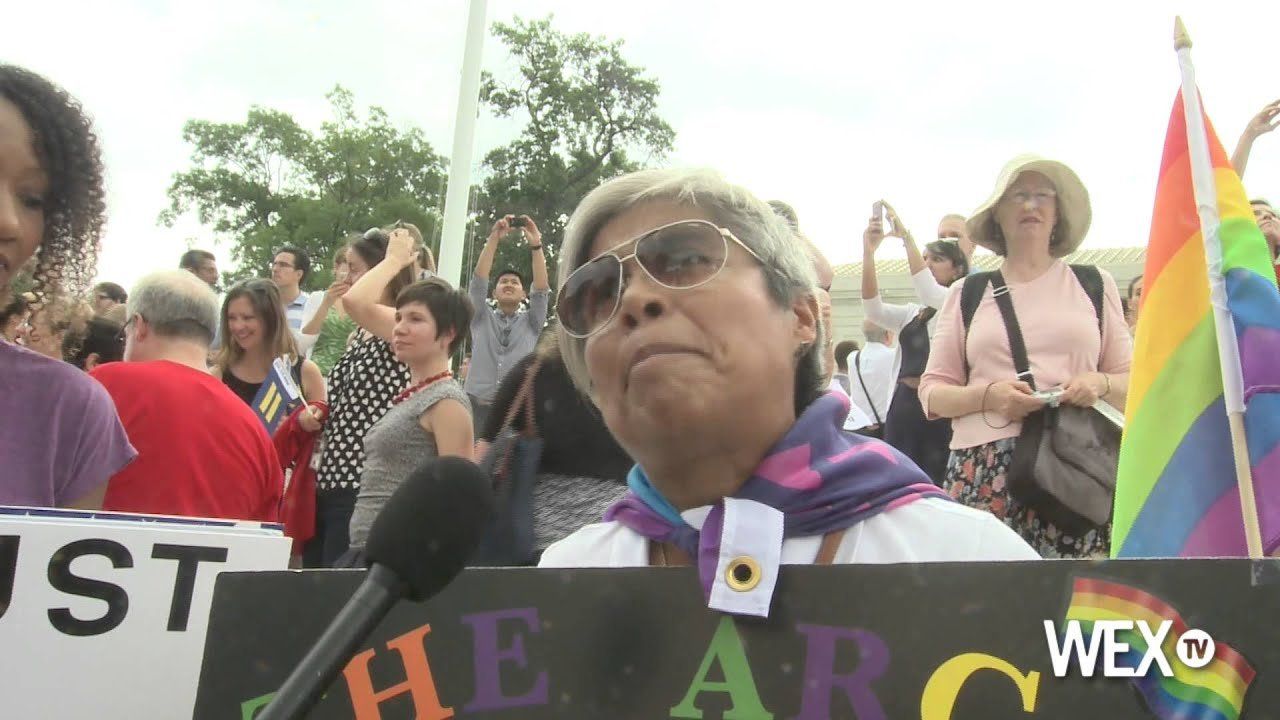 Same-sex marriage supporters rejoice on steps of Supreme Court