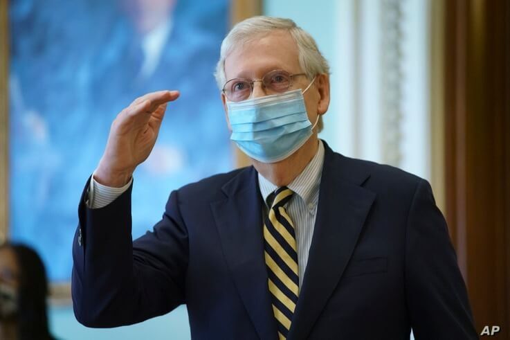 Senate Majority Leader Mitch McConnell, R-Ky., departs the chamber after speaking about the death of Justice Ruth Bader…