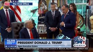 DIRECTOR OF U.S. MARSHAL SERVICE PRESENTS POTUS W/ MARSHAL SERVICE BADGE