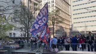 Trump supporters wave giant flags outside NYC courthouse