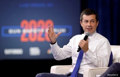U.S. Democratic presidential candidate and mayor of South Bend, Indiana Pete Buttigieg responds to a question during a forum held by gun safety organizations in Las Vegas, Nevada, Oct. 2, 2019.
