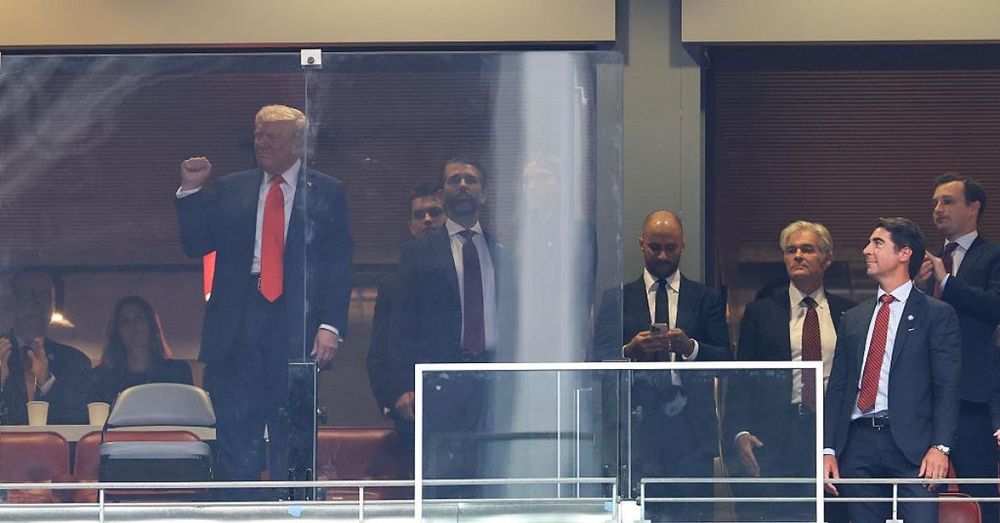 President Trump arrives at Charlie Kirk memorial service to address packed stadium